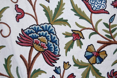 Custom Crewel Embroidered Fabric "Tree of Life" Birds, Multicolor Embroidery #3337