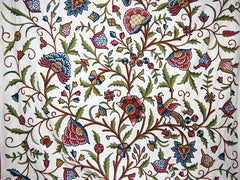 Custom Crewel Embroidered Fabric "Tree of Life" Birds, Multicolor Embroidery #3337