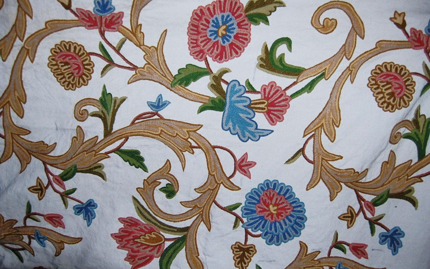 Custom Crewel Embroidered Fabric Floral, Multicolor Embroidery #3340