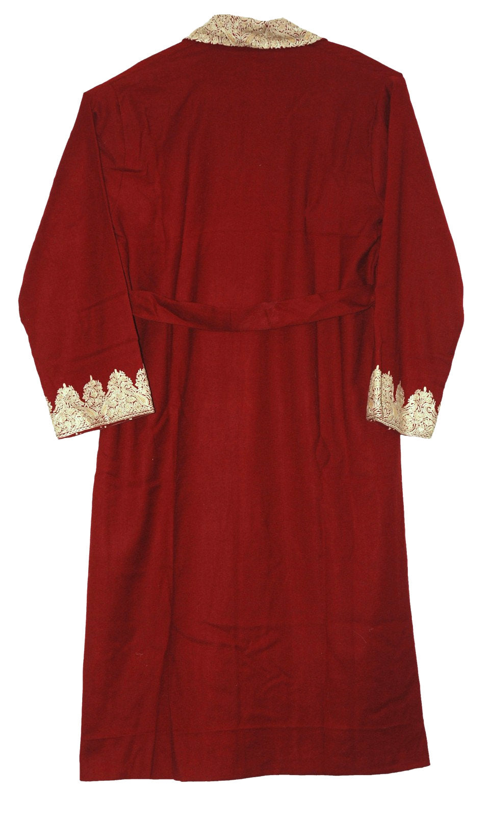 Woolen Gents Dressing Gown Maroon, Cream Embroidery #WG-103
