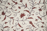 Jute Crewel Embroidered Fabric Jacobean, Brown on Beige #TML911