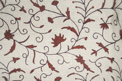 Jute Crewel Embroidered Fabric Jacobean, Brown on Beige #TML911