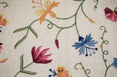 Jute Crewel Embroidered Fabric Butterfly Beige, Multicolor #BFL902