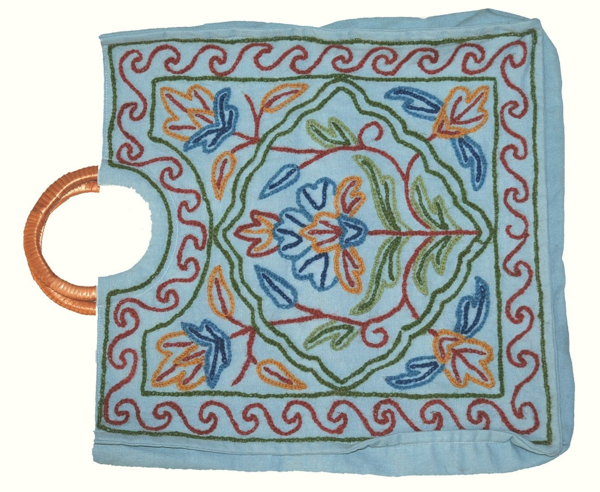 Crewel Embroidered Cotton Handbag, Shopping Carry Bag Multicolor #CBG312