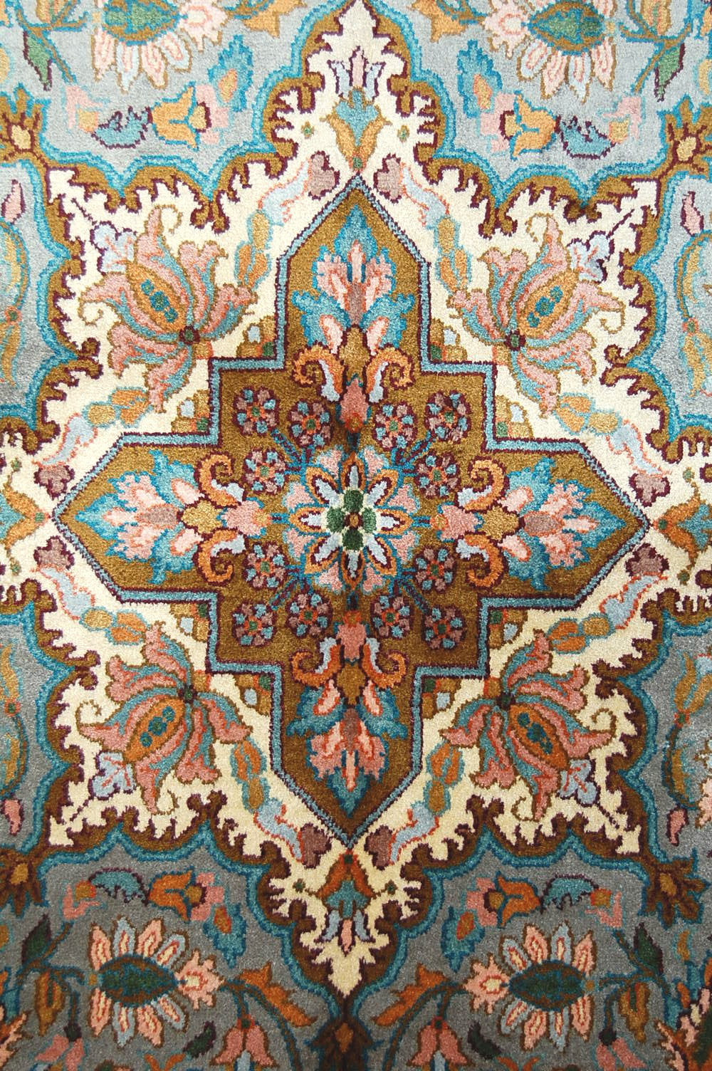 Kashmir Silk Carpet Hand Knotted, Turquoise 3'x5' #CPS15202