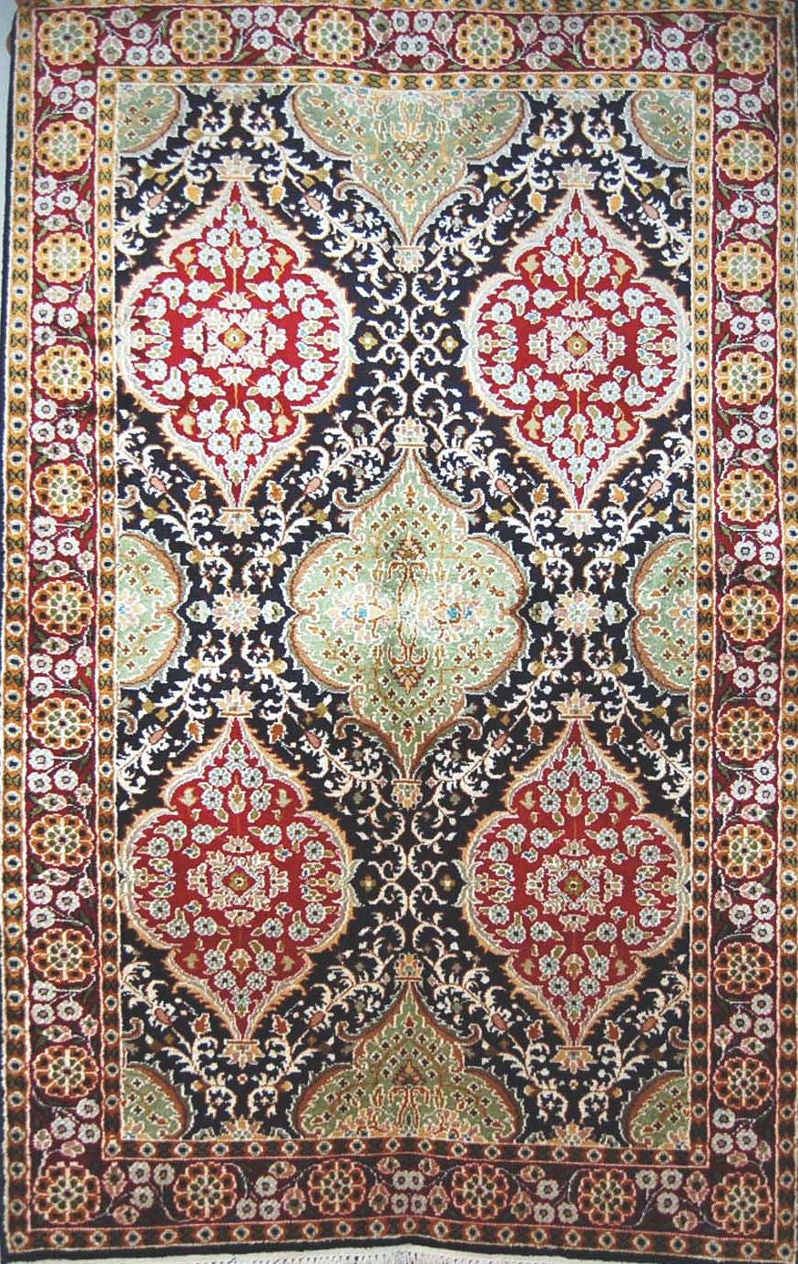 Kashmir Silk Carpet Hand Knotted, Red and Green 3'x5' #CPS15203