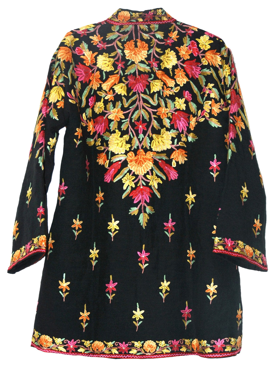 Embroidered Linen Jacket Black, Multicolor Embroidery #AO-504