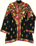 Embroidered Linen Jacket Black, Multicolor Embroidery #AO-504