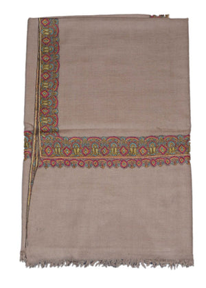 Kashmir Pashmina "Cashmere" Embroidered Shawl Grey, Multicolor Embroidery #PDR-005