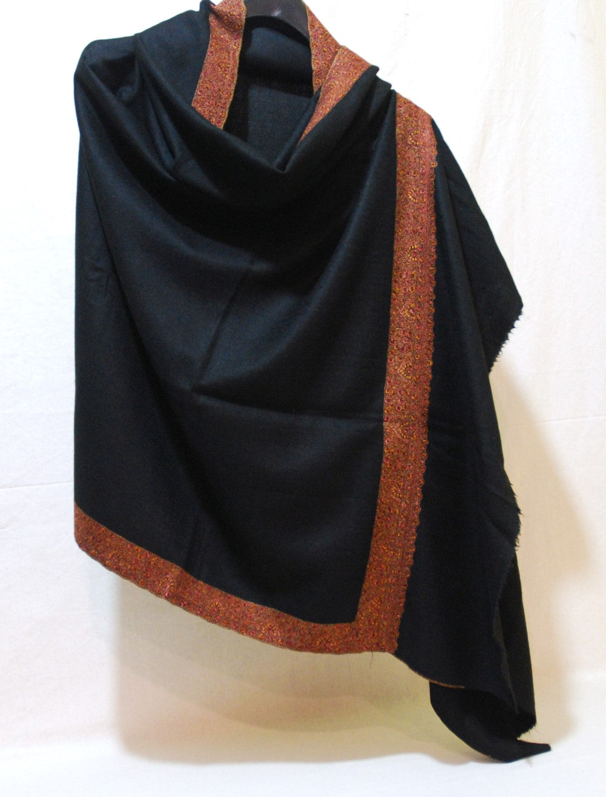 Kashmir Pashmina "Cashmere" Embroidered Shawl Black, Multicolor Embroidery #PDR-006