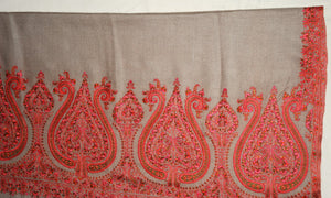 Handloom Pashmina Cashmere Shawl Large Beige, Multicolor Embroidery #PDR-011