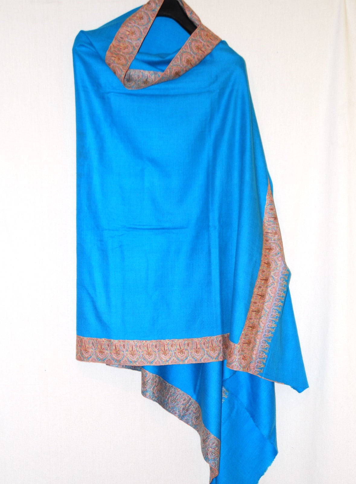 Kashmir Pashmina "Cashmere" Shawl Sky Blue, Multicolor Embroidery #PDR-012
