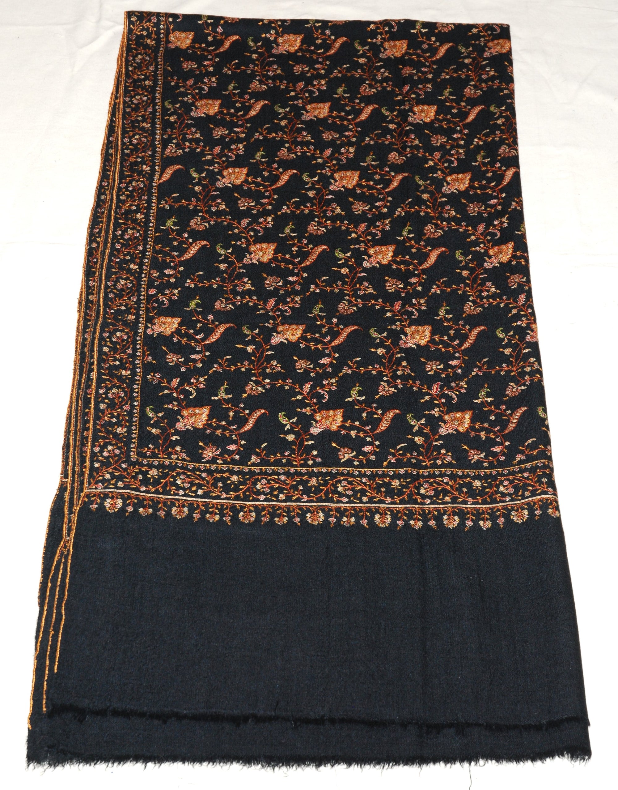 Kashmir Pashmina "Sozni" Needlework Embroidered "Cashmere" Shawl Black, Multicolor #PJL-002