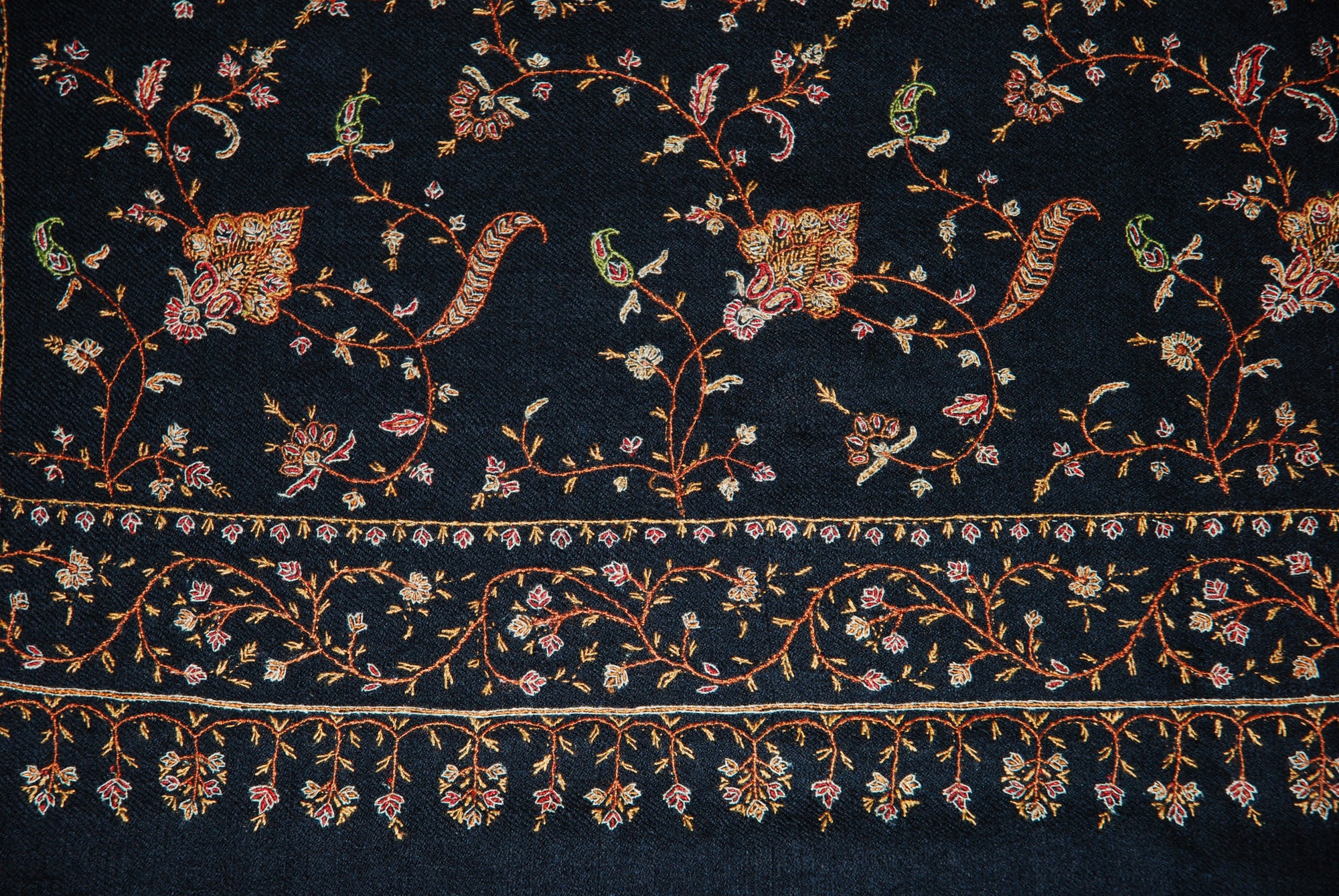 Multicolor Embroidery Pashmina Wool Handloom Shawl Black #PJL-002