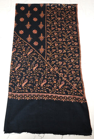 Multicolor Embroidery Handloom Pashmina "Cashmere" Shawl Black #PJL-003