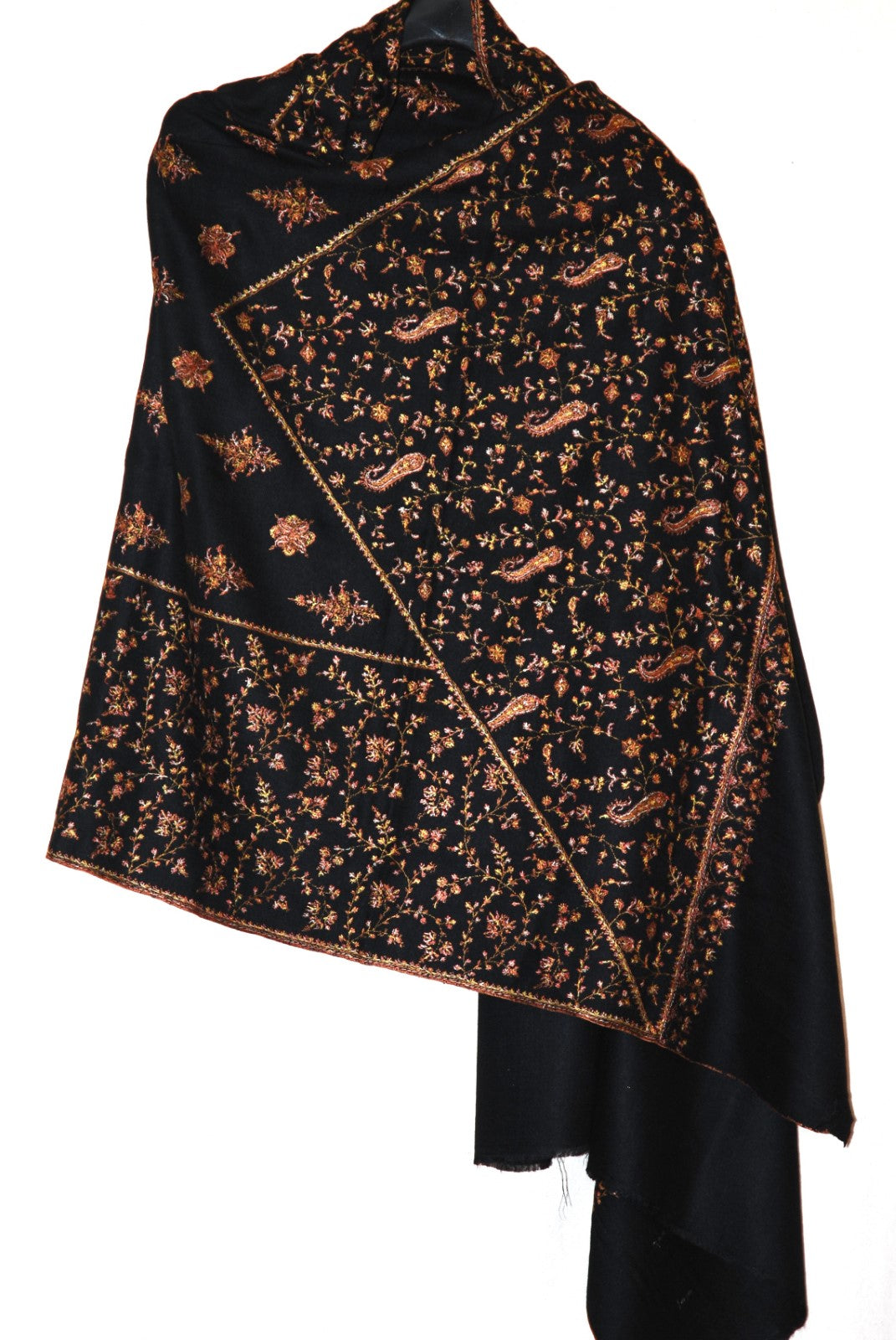 Kashmir Pashmina "Sozni" Needlework Embroidered "Cashmere" Shawl Black, Multicolor #PJL-003