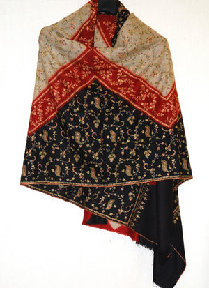 Kashmir Pashmina "Sozni" Needlework Embroidered "Cashmere" Shawl, Multicolor #PJL-104