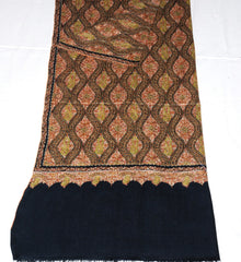 Kashmir Pashmina "Sozni" Needlework Jamawar Shawl Black, Multicolor Embroidery #PJM-003
