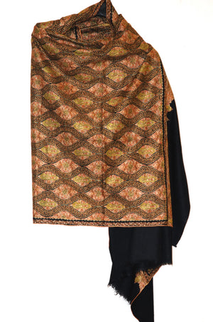 Hand Embroidered Kashmir Pashmina "Sozni" Needlework Shawl Black, Multicolor Jamawar Shawl #PJM-003