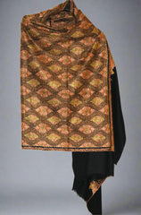 Kashmir Pashmina "Sozni" Needlework Jamawar Shawl Black, Multicolor Embroidery #PJM-003