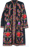 Kashmiri Woolen Coat Black, Multicolor Embroidery #AO-140
