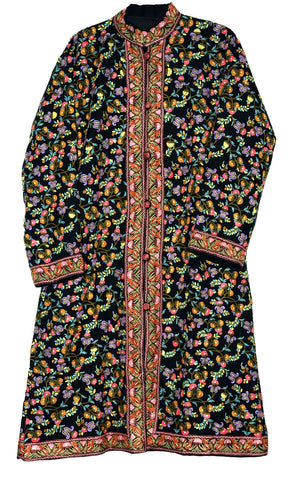 Woolen Coat Long Jacket Long Jacket Black, Multicolor Embroidery #AO-1622