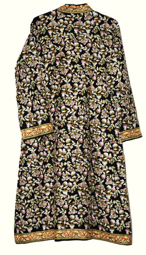 Woolen Coat Long Jacket "Sherwani" Black, Multicolor Embroidery #AO-1623