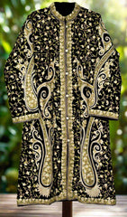 Kashmiri Woolen Coat Black, Cream and White Embroidery #AO-162