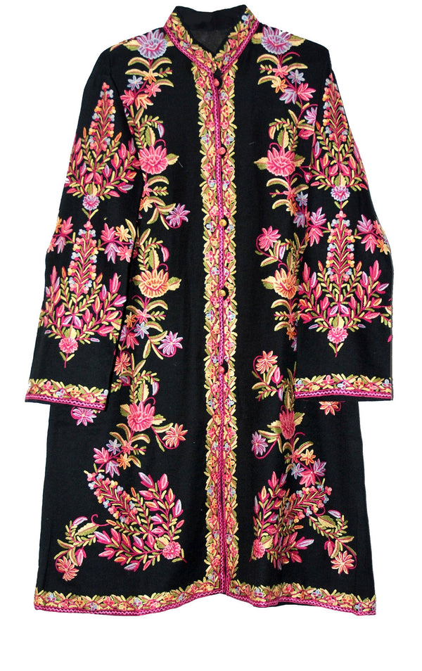 Woolen Coat Long jacket Black, Multicolor Embroidery #AO-164 - Best of ...
