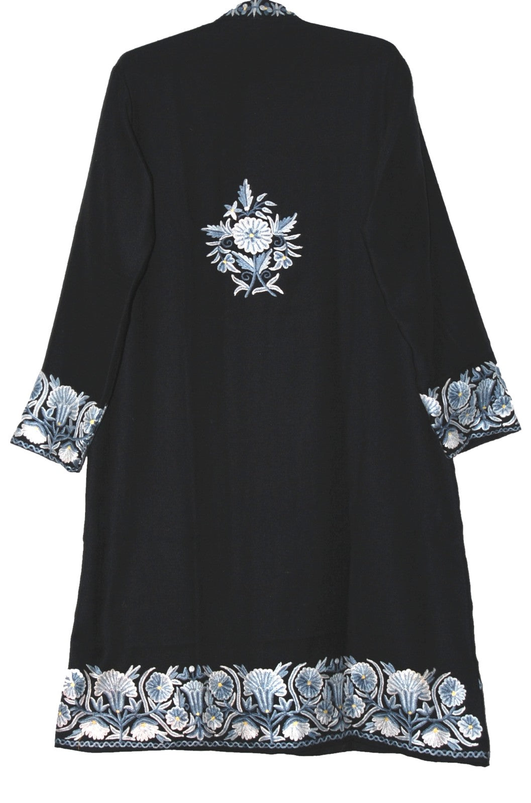 Woolen Coat Long Jacket Black, Grey and White Embroidery #BD-124