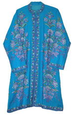 Kashmiri Woolen Coat Sky Blue, Purple Embroidery #AO-172