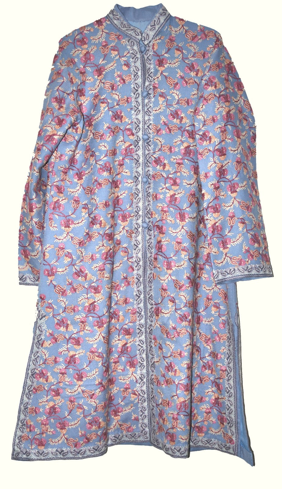 Woolen Coat Long Jacket Lavender, Multicolor Embroidery #AO-1605