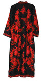 Woolen Coat Extra Long Jacket Black Maxi, Red Embroidery #SH-102