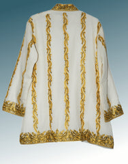 Kashmiri Woolen Jacket Off-White, Yellow and Olive Embroidery #AO-0061