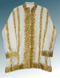 Kashmiri Woolen Jacket Off-White, Yellow and Olive Embroidery #AO-0061