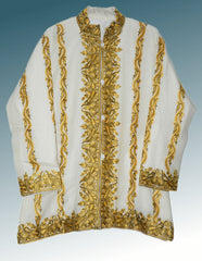 Kashmiri Woolen Jacket Off-White, Yellow and Olive Embroidery #AO-0061