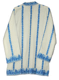 Kashmiri Woolen Jacket Off-White, Blue Embroidery #AO-006