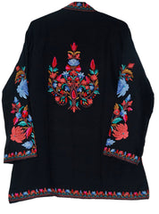 Kashmiri Woolen Jacket Black, Multicolor Embroidery #AO-008