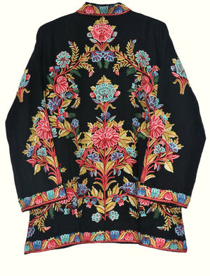 Embroidered Woolen Jacket Black, Multicolor Embroidery #AO-013