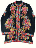 Kashmiri Woolen Jacket Black, Multicolor Embroidery #AO-013
