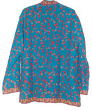 Kashmiri Woolen Jacket Sky Blue, Multicolor Embroidery #AO-022