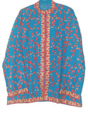 Kashmiri Woolen Jacket Sky Blue, Multicolor Embroidery #AO-022