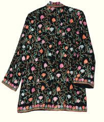Kashmiri Woolen Jacket Black, Multicolor Embroidery #AO-025