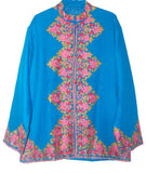 Kashmiri Woolen Jacket Sky Blue, Multicolor Embroidery #AO-029