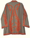 Kashmiri Woolen Jacket Beige, Rust Embroidery #AO-030