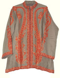 Kashmiri Woolen Jacket Beige, Rust Embroidery #AO-030