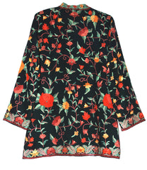 Kashmiri Woolen Jacket Black, Multicolor Embroidery #AO-0321