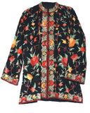 Kashmiri Woolen Jacket Black, Multicolor Embroidery #AO-0321