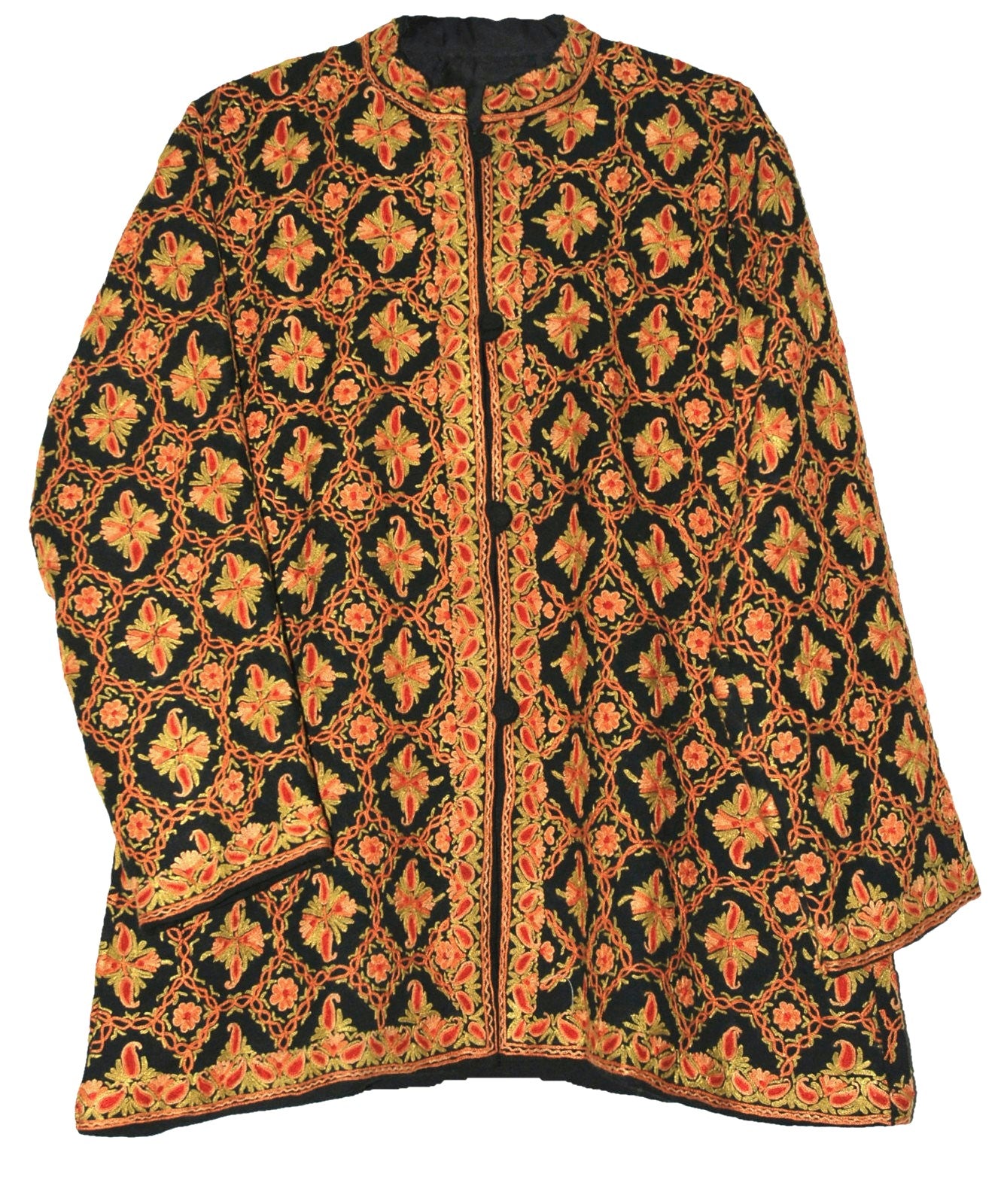 Embroidered Cotton Velvet Jacket from India - Mulberry Kashmiri Garden
