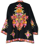 Kashmiri Woolen Jacket Black, Multicolor Embroidery #AO-036
